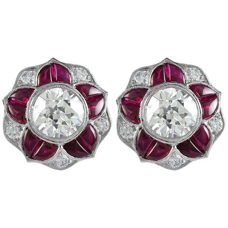 Art Deco Inspired Platinum 4.51 Carat Ruby and Diamond Earrings