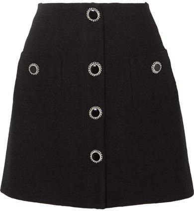 Button-embellished Wool-blend Tweed Mini Skirt - Black