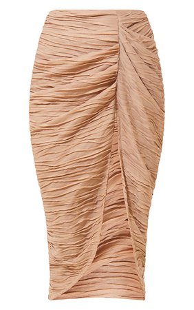 Stone Textured Knot Detail Split Side Midi Skirt | PrettyLittleThing USA