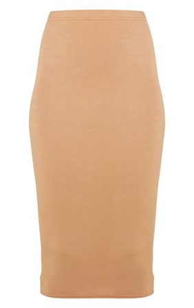 Basic Camel Midi Skirt - Skirts - PrettylittleThing | PrettyLittleThing