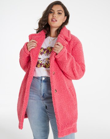 Pink Faux Fur Teddy Coat | Simply Be