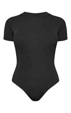 Black Burnout Mesh High Neck Short Sleeve Bodysuit | PrettyLittleThing USA