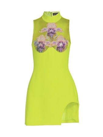 Shop David Koma Crystal Flower Sleeveless Minidress | Saks Fifth Avenue