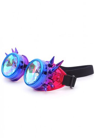 Metallic Unicorn Spiked Kaleidoscope Goggles | Chrome Pink and Purple Metal Festival and Rave Clothing
