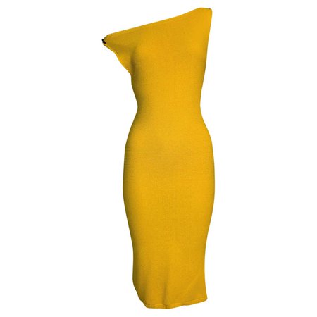 S/S 1999 Christian Dior John Galliano Yellow Marigold Knit Bodycon Dress For Sale at 1stDibs