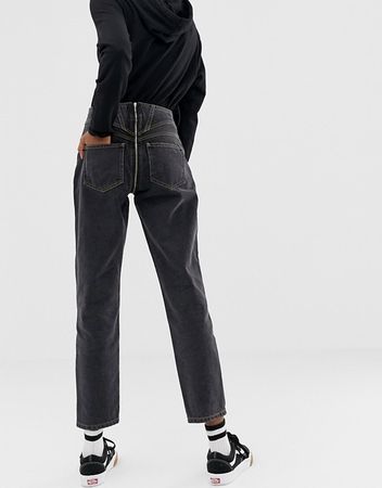 ASOS DESIGN Ritson rigid mom Jeans in washed black with corset rise detail | ASOS