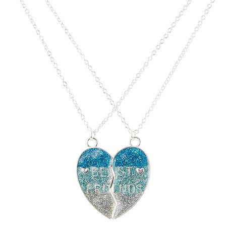 Best Friends Blue Glitter Spilt Heart Pendant Necklaces | Claire's US