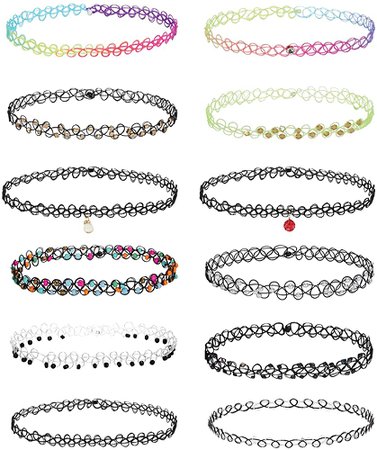 Amazon.com: BodyJ4You 12PC Choker Necklace Set Colorful Charms Stretch Elastic Jewelry Women Girl Kids Gift Pack: Clothing, Shoes & Jewelry