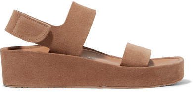 Lacey Suede Platform Wedge Sandals - Tan