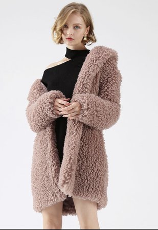 Feeling of Warmth Long Line Faux Fur Coat Mauve Rose Pink