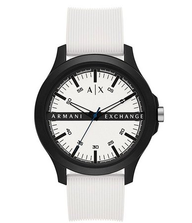 Armani Exchange Hampton Three-Hand White Silicone Strap Watch