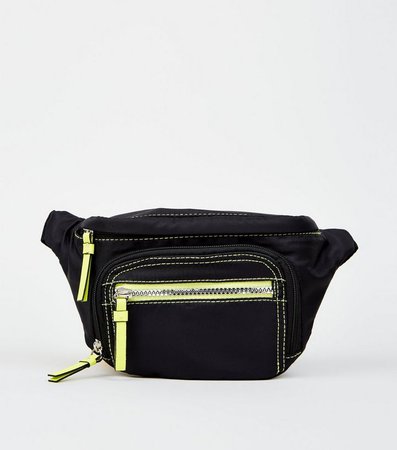 Black High Shine Neon Sports Bum Bag | New Look
