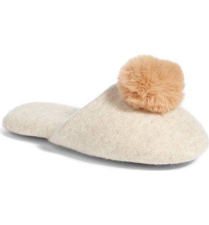 Nordstrom Wool & Cashmere Slippers with Faux Fur Pompom | Nordstrom