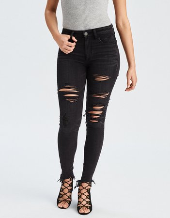 AE Denim X High-Waisted Jegging, Black Magic | American Eagle Outfitters