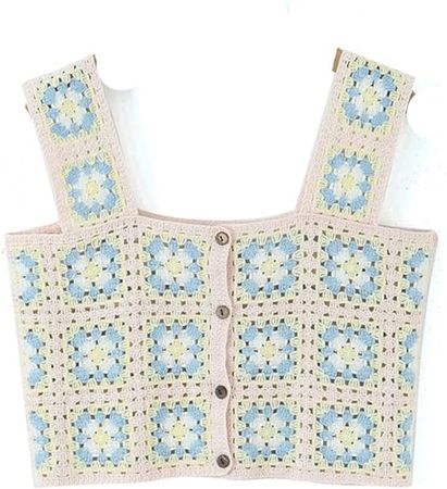 Bciopll Square Collar Handmade Geometric Flower Camisole Holiday Women Corset Front Open Buttons Tank Top at Amazon Women’s Clothing store