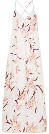 Corsage Floral-print Linen Maxi Dress - Blush