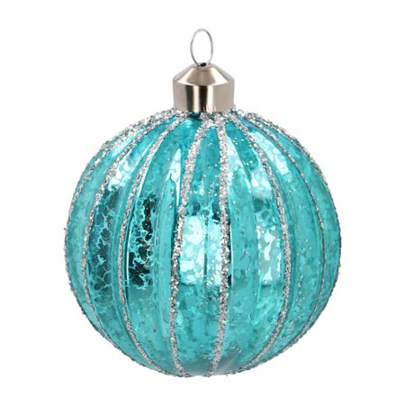 Elegant glass bauble pinstripe 8cm ice blue | It's all about Christmas