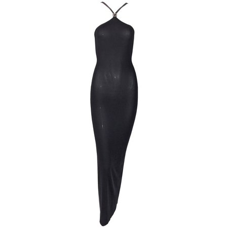 Fendi by Karl Lagerfeld Sheer Black Halter Gown Dress, 1990s For Sale at 1stdibs