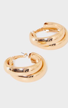 Gold Double Chunky Overlapped Hoop Earrings | PrettyLittleThing