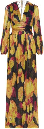 Rebecca Vallance Astoria Floral Metallic Plisse Gown