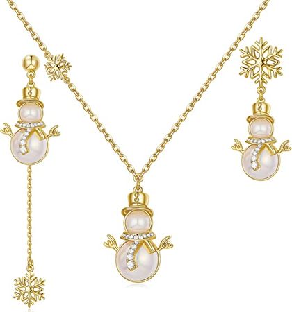 Amazon.com: Christmas Earrings For Women, Christmas Jewelry Gifts - Gold Earrings Necklace Set, Cubic Zirconia Snowflake Pearl: Clothing, Shoes & Jewelry