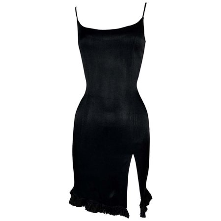 S/S 1998 Christian Dior John Galliano Runway Black High Slit Fringe Mini Dress For Sale at 1stDibs | dior by galliano high slit fringe mini dress, dior mini dress, dior black dress