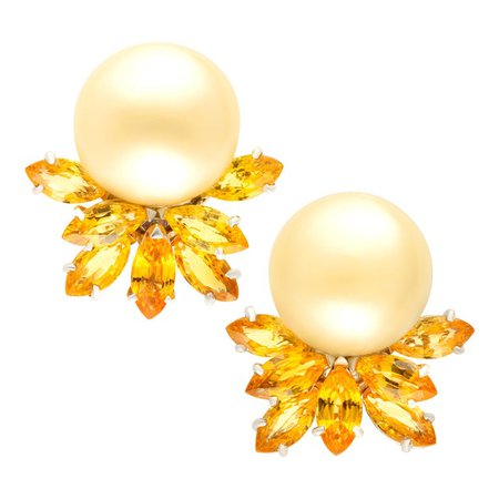 Ella Gafter South Sea Pearl Yellow Sapphire Earrings