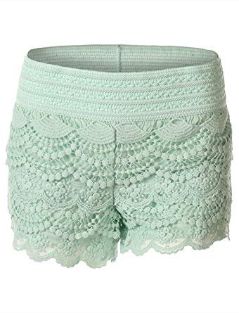 Amazon | 7 Encounter Women's Layered Crochet Lace Shortie Shorts in Mint