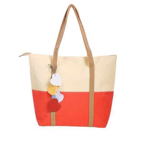 Unique Bargains - Women's Color Block Dual Handles Zippered Top Casual Tote Bags Beige - Walmart.com cream