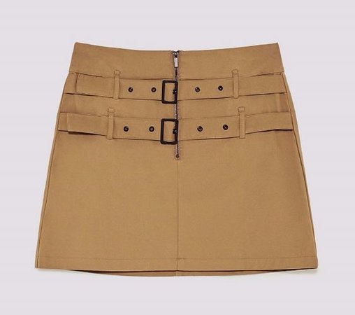 khaki double belt mini skirt