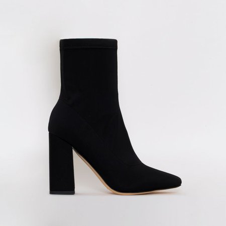 Carina Black Lycra Block Heel Ankle Boots
