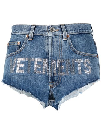 Shop VETEMENTS logo print denim shorts with Express Delivery - FARFETCH