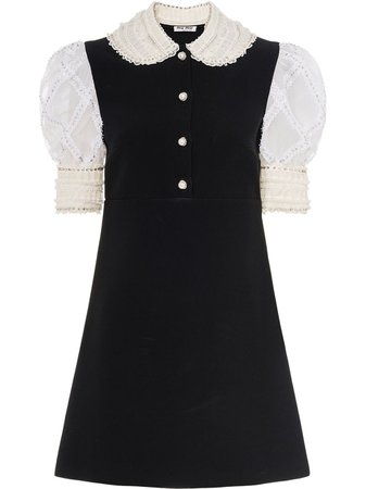 Shop black Miu Miu puff-sleeve embellished cady dress with Express Delivery - Farfetch