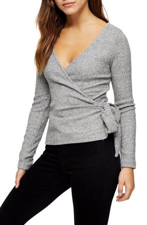 Topshop Ribbed Wrap Ballet Sweater (Petite) | Nordstrom