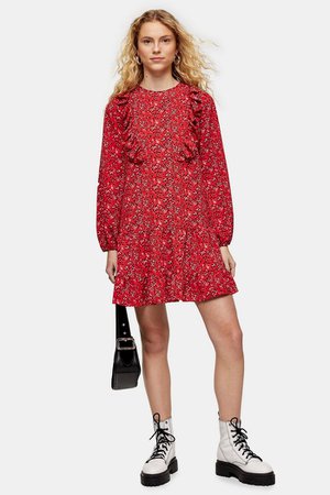 Red Ruffle Chuck On Mini Dress | Topshop