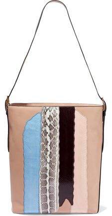 Origami Printed Watersnake-paneled Leather Bucket Bag