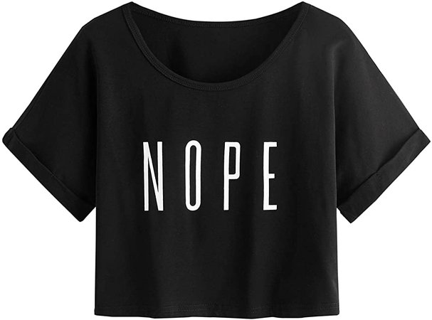 SweatyRocks Women's Casual Tee Short Sleeve Basic Crop Top T-Shirt Letter Black Large at Amazon Women’s Clothing store