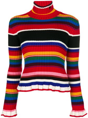 Msgm Striped Ribbed Wool-Blend Turtleneck Sweater, Red | ModeSens