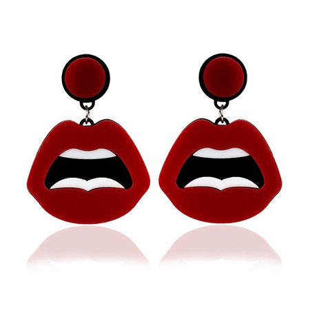 Hip Hop Face Red Acrylic Tooth Mouth Red Lips Earrings Geometry Personality Studs Night Club Earrings for Women | Wish
