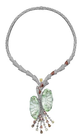 Cartier, Tillandsia necklace two green beryls along with yellow, brown and white diamonds