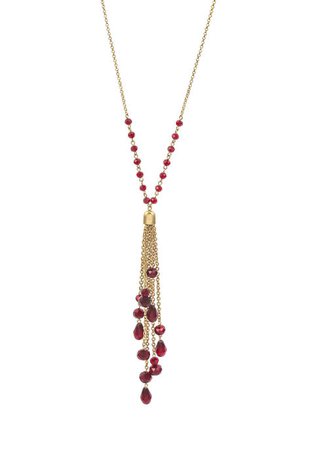 Belk Gold Tone 30" Long Red Beaded Tassel Necklace