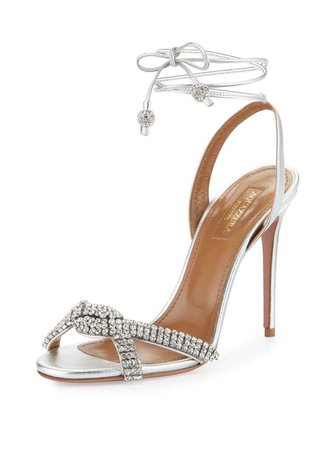 aquazzura crystal ankle-wrap sandals in silver