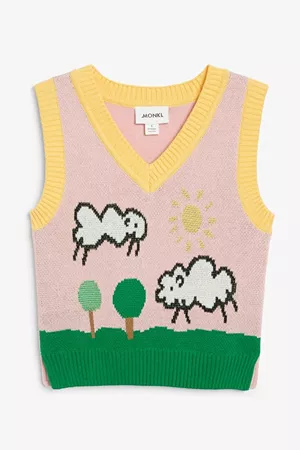 Knitted pink vest with sheep - Pink with sheep - Monki WW