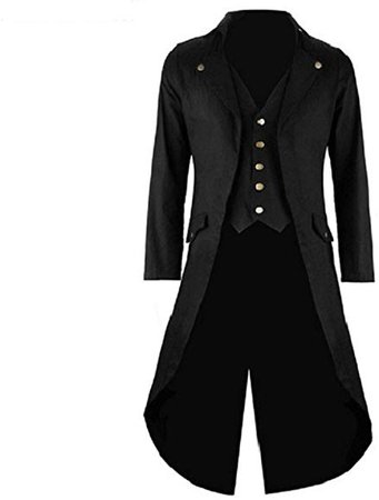 Darkrock Men's Black Cotton Twill Steampunk Tailcoat Jacket Goth Victorian Coat/Trench/Brass Button (X-Large, Black) at Amazon Men’s Clothing store