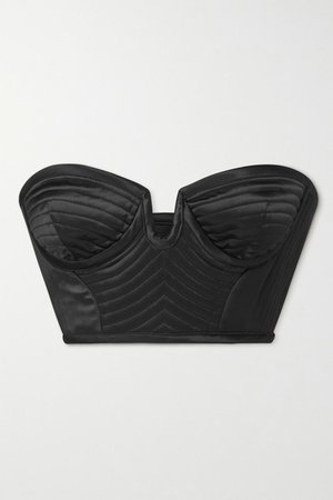 Viva Cropped Quilted Satin Bustier Top - Black