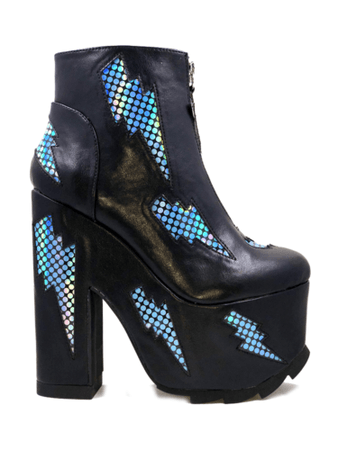 YRU Nightmare Lightening Bolt Goth Punk Hologrpahic Platforms Boots Heels Shoes | eBay