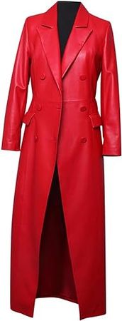 Yeuyyben Spring Autumn Long Red Soft Faux Leather Trench Coat For Women Double Breasted at Amazon Women's Coats Shop