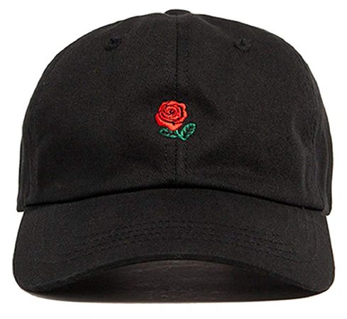 Black Baseball Cap with Rose