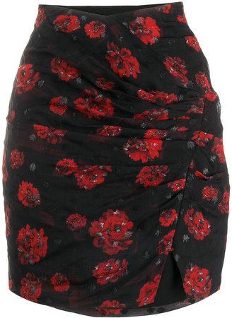 draped rose print mini skirt