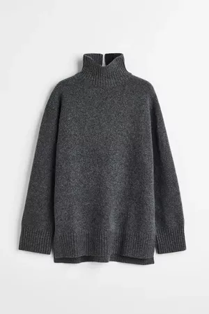 Oversized polo-neck jumper - Dark grey - Ladies | H&M GB